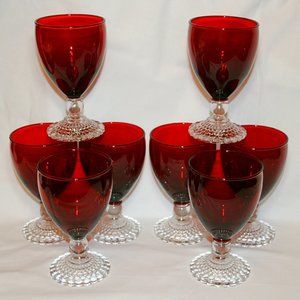 Anchor Hocking Bubble / Boopie Ruby Red Glasses 5 3/8” ~ Set Of 8 ~Excellent MCM